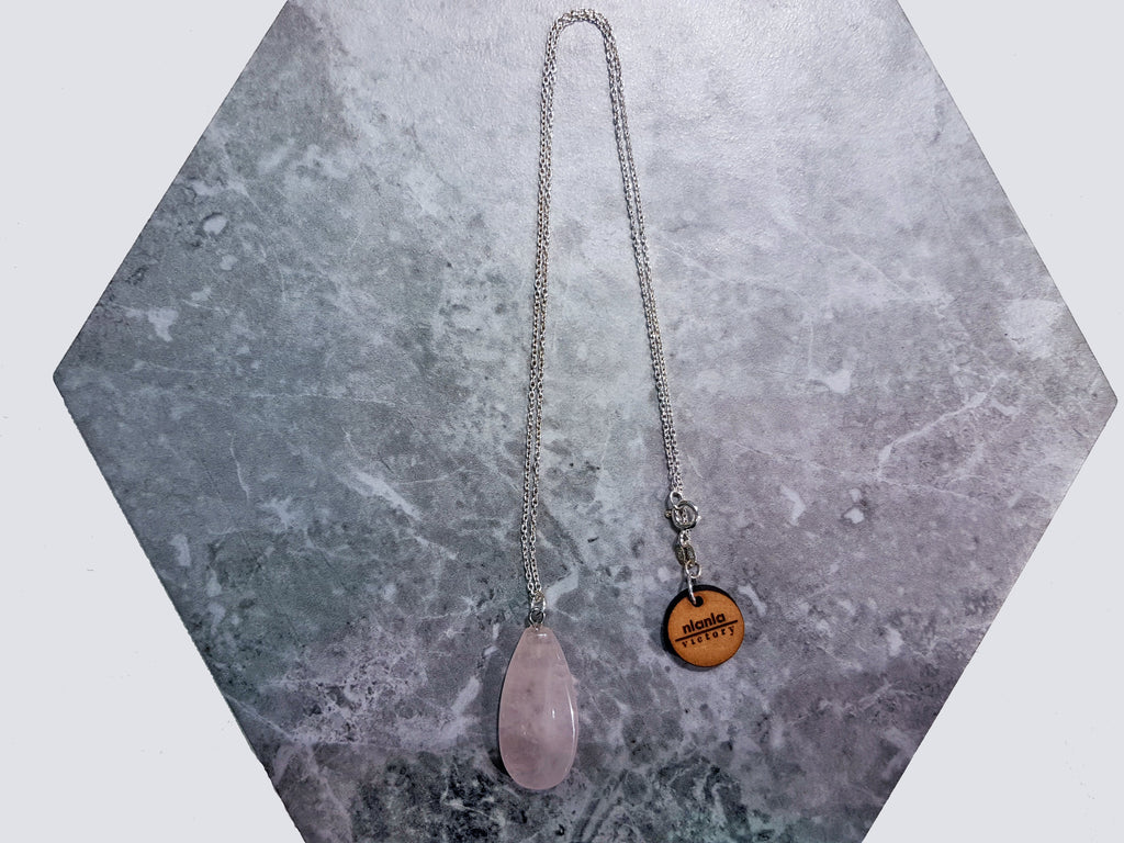 Rozenkwarts Druppel Collier — 925 Zilver