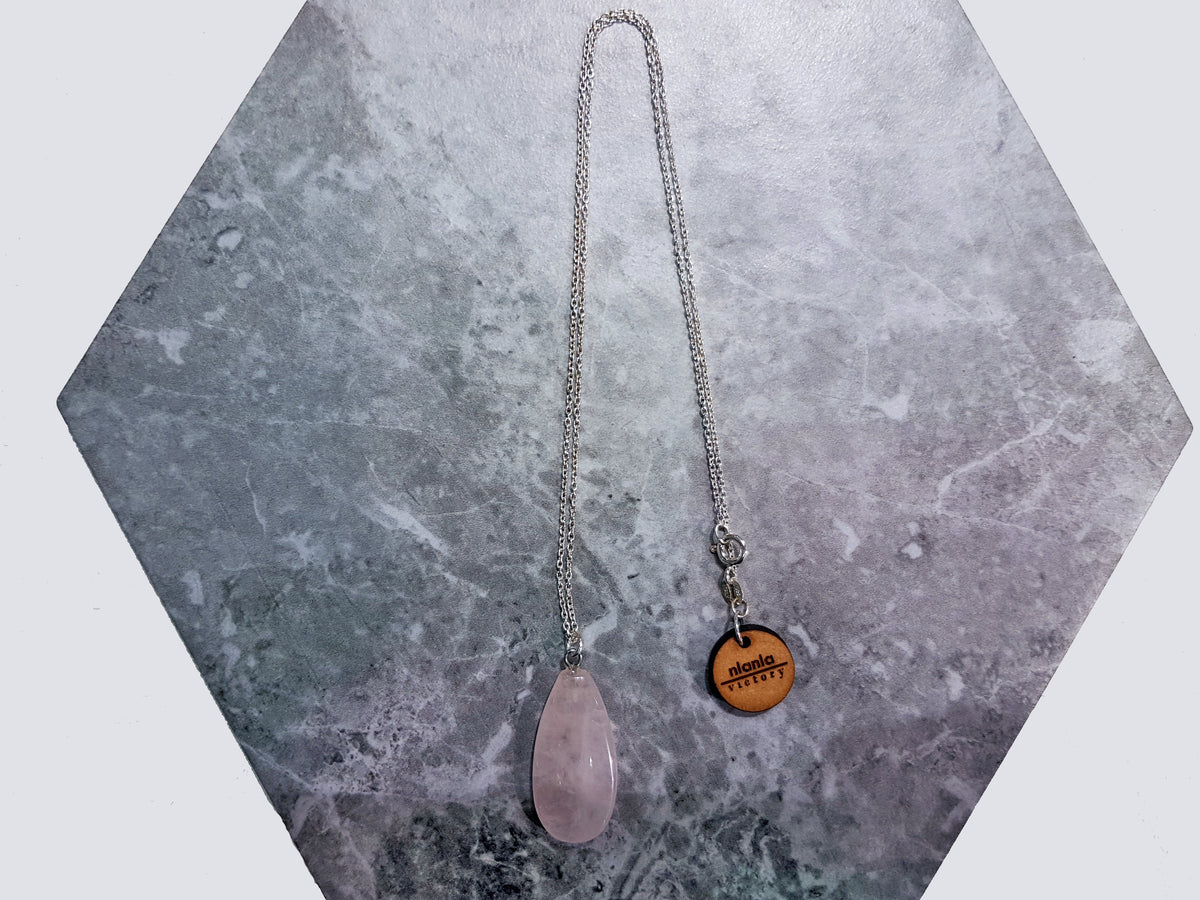 Rozenkwarts Druppel Collier — 925 Zilver