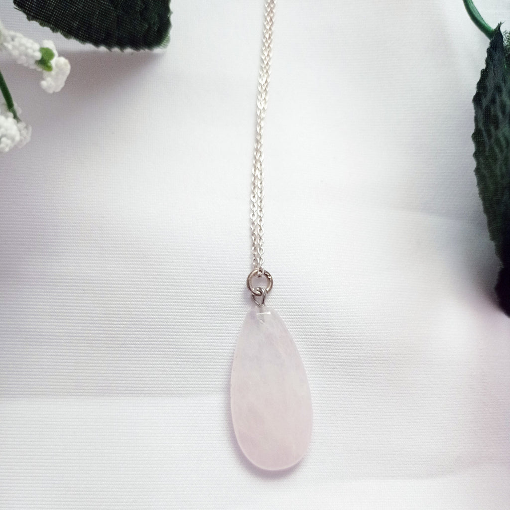 Rozenkwarts Druppel Collier — 925 Zilver