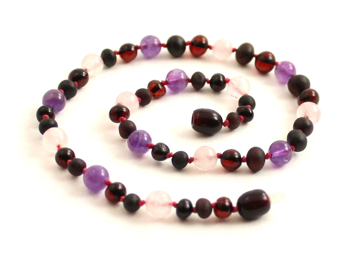 Cherry Amber, Rozenkwarts & Amethist Collier