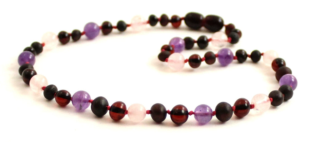 Cherry Amber, Rozenkwarts & Amethist Collier