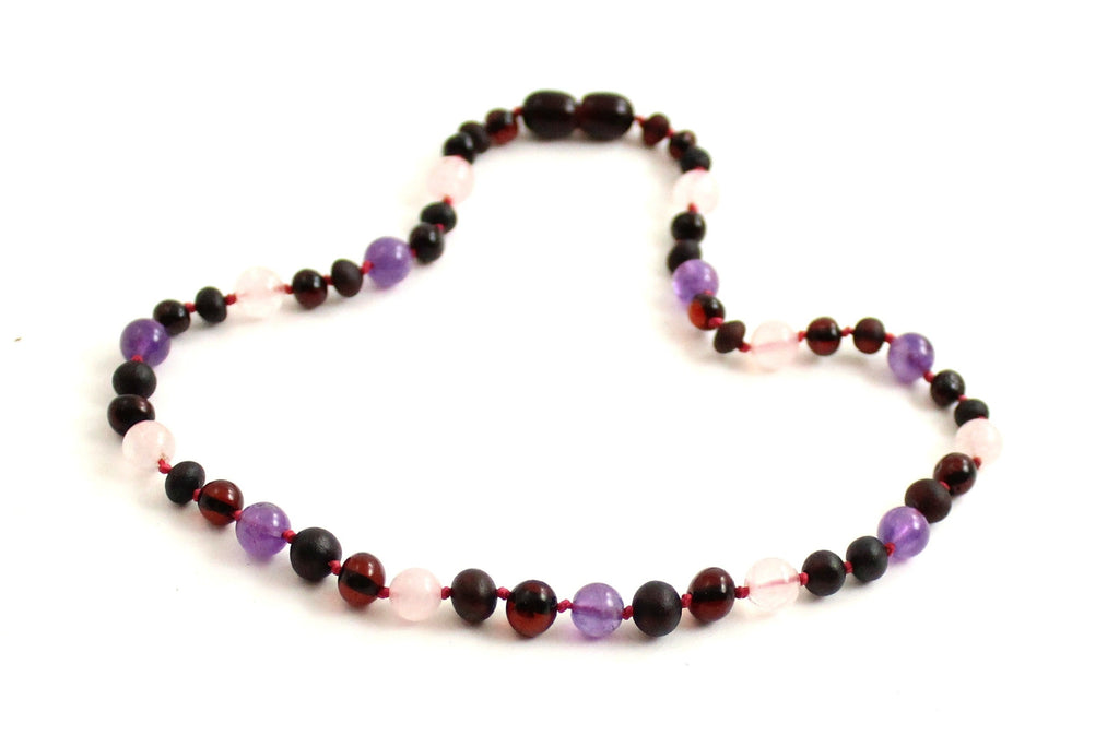 Cherry Amber, Rozenkwarts & Amethist Collier