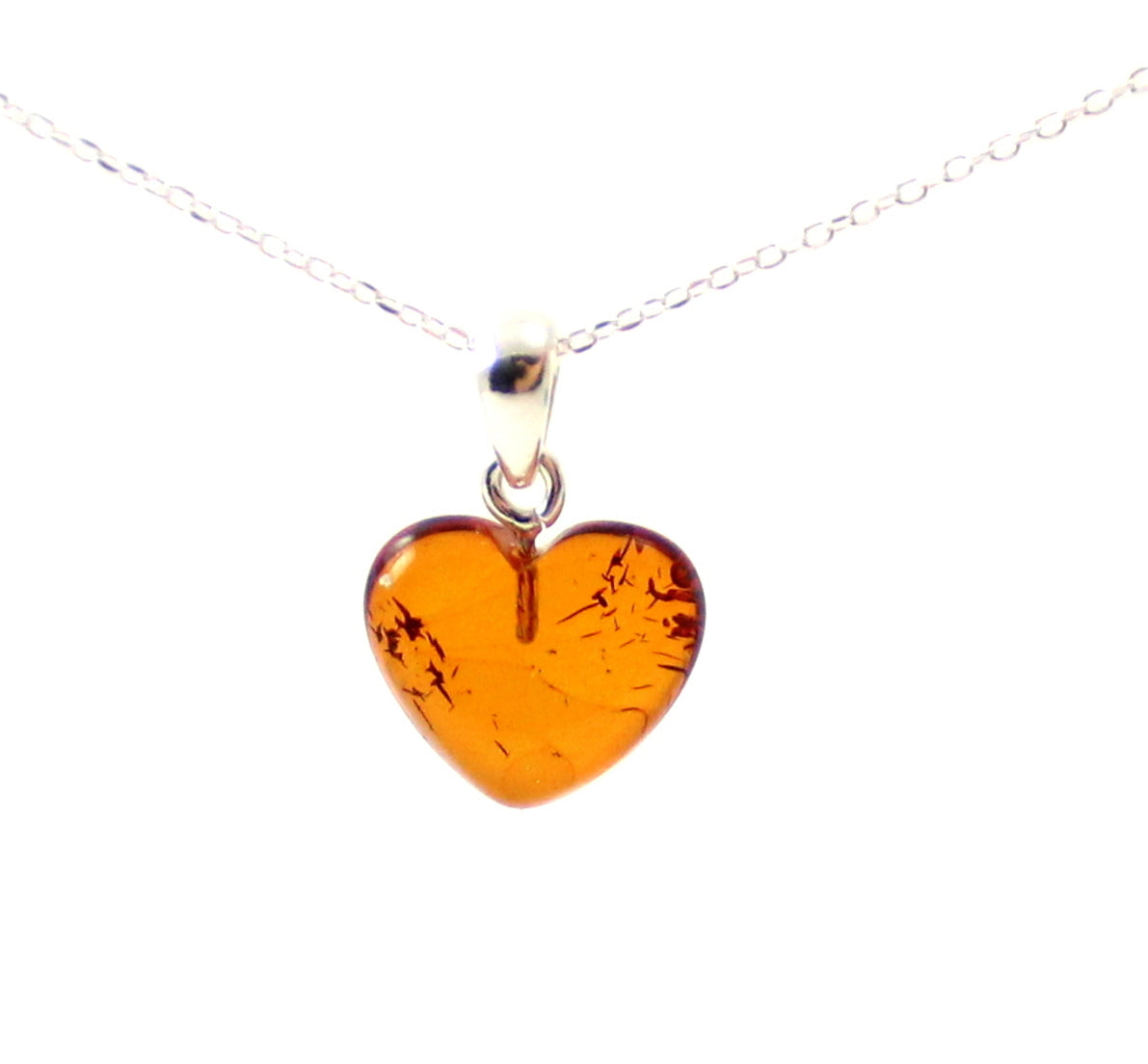 Cognackleurige Amber Hart Hanger — 925 Zilver
