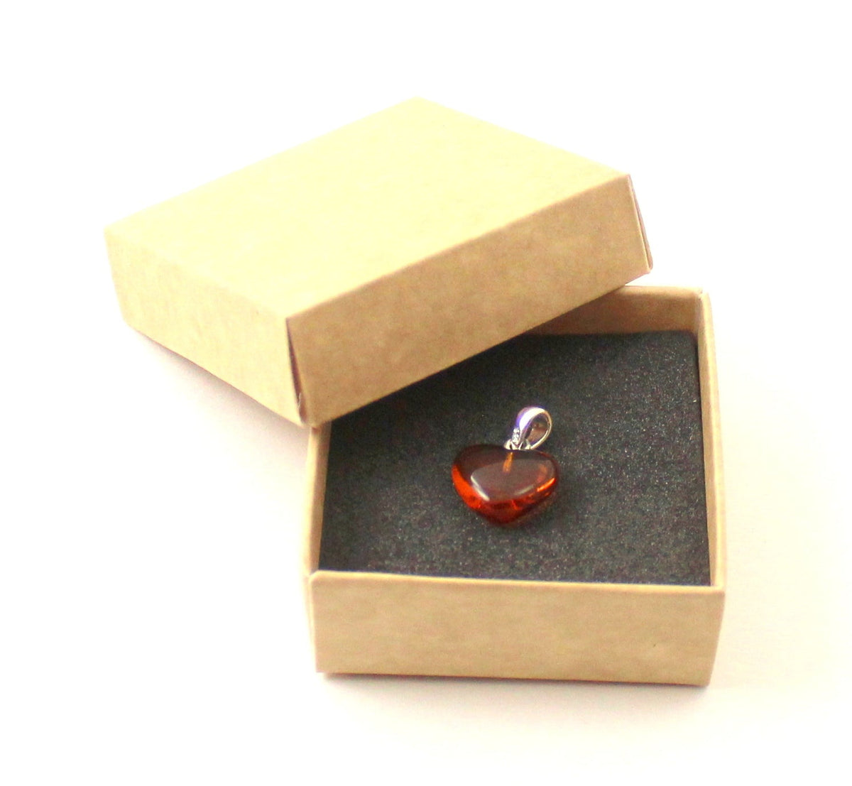 Cognackleurige Amber Hart Hanger — 925 Zilver