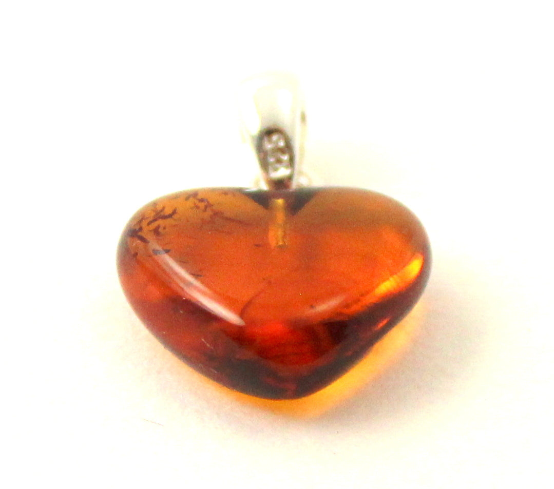 Cognackleurige Amber Hart Hanger — 925 Zilver