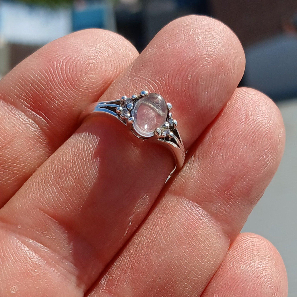 Ring met Ceylon Maansteen — 925 Zilver, Maat 6,75
