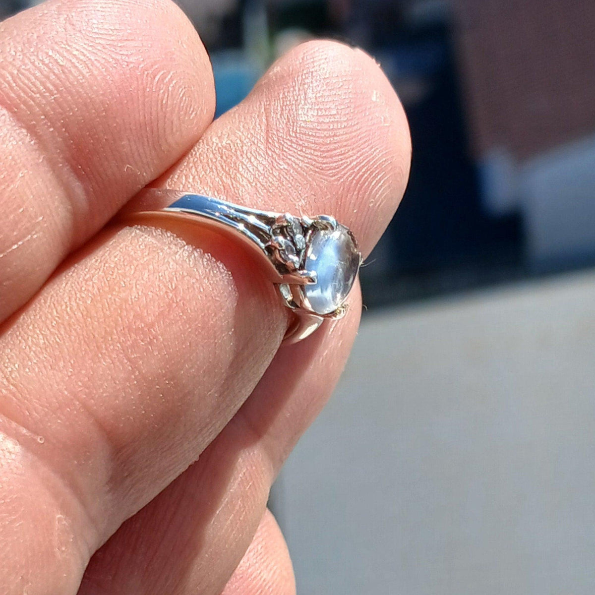 Ring met Ceylon Maansteen — 925 Zilver, Maat 6,75