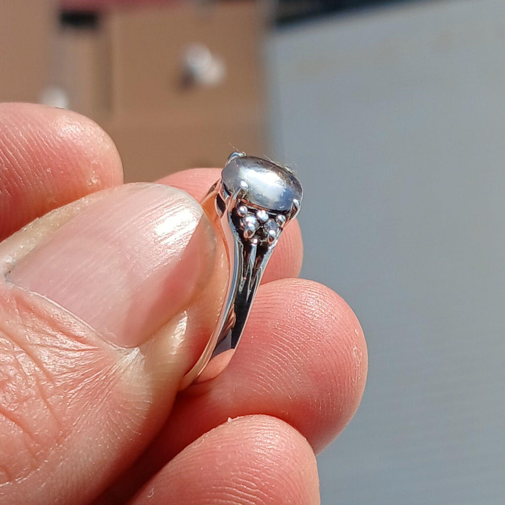 Ring met Ceylon Maansteen — 925 Zilver, Maat 6,75