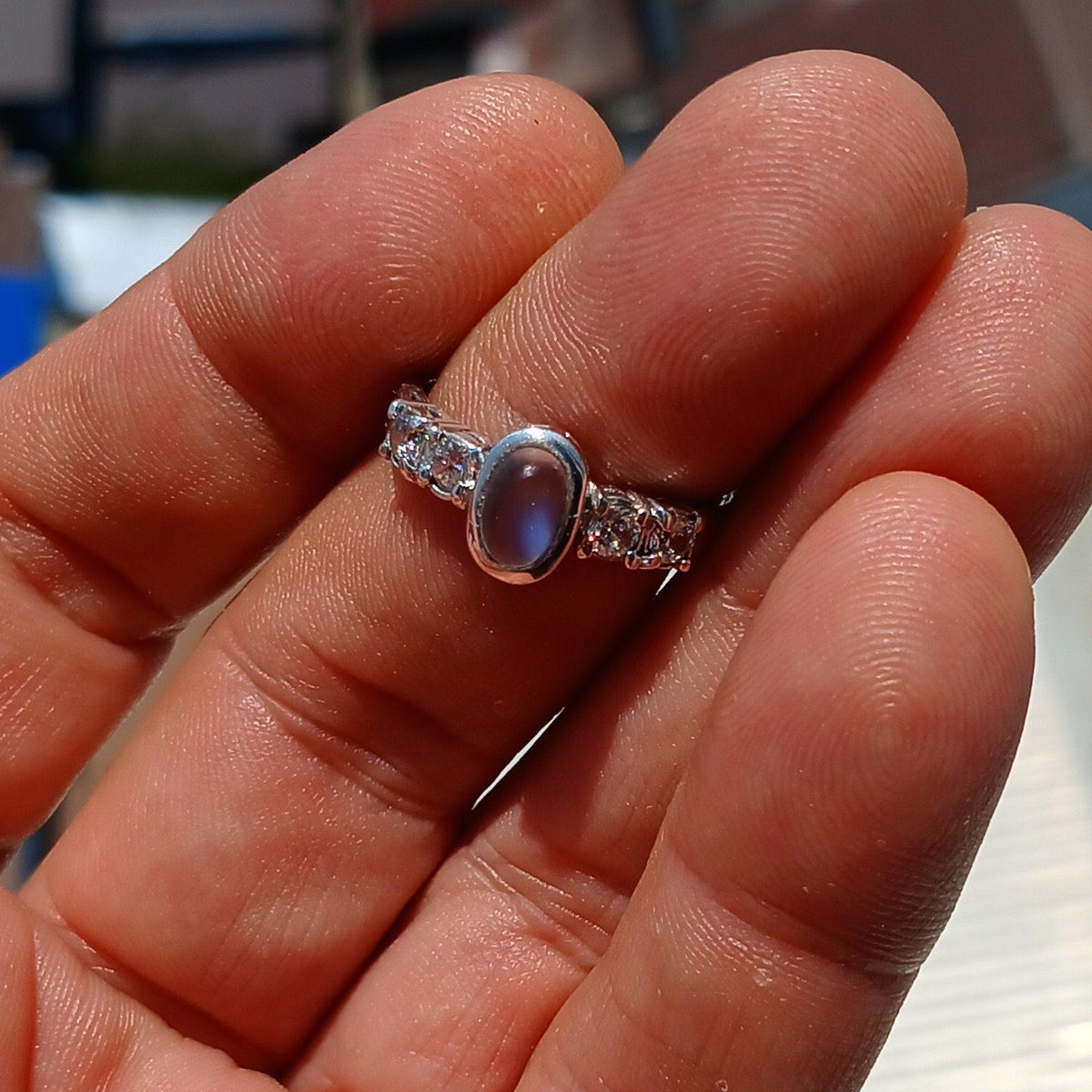 Ring met Ceylon Maansteen — 925 Zilver, Maat 8