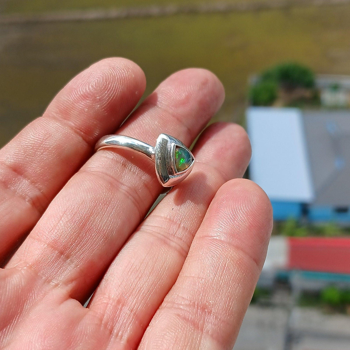 Ring met Opal en 925 Zilver — Maat 10,5