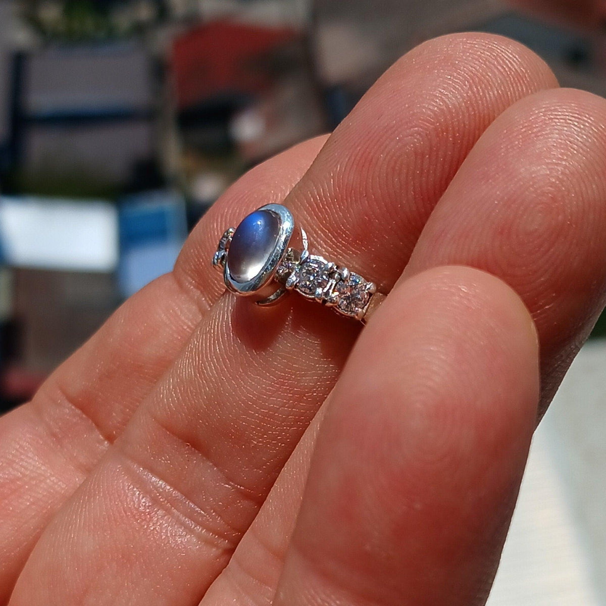 Ring met Ceylon Maansteen — 925 Zilver, Maat 8